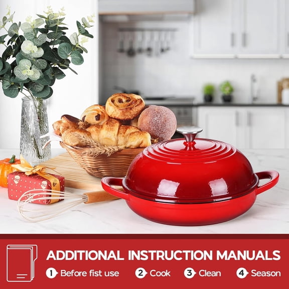 Enameled Cast Iron Dutch Oven 5.5 Quart with Lid for Sourdough Bread Baking, Even Heat Distribution, Red