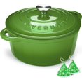 thumbnail image 1 of Enameled Cast Iron Dutch Oven - 5.5QT Pot with Lid Cookbook & Cotton Potholders - Heavy-Duty Cookware for Braising, Stews, Roasting, Bread Baking red, 1 of 8