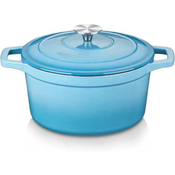 Enameled Cast Iron Dutch Oven, 7.5 QT Dutch Oven Pot with Lid,Round Enamel Dutch Oven for Bread Baking, Non Stick Enamel Coating, Pot's Body Cast Iron, Good Sealing, for All Heat Source -Blue