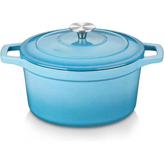Enameled Cast Iron Dutch Oven, 7.5 QT Dutch Oven Pot with Lid,Round Enamel Dutch Oven for Bread Baking, Non Stick Enamel Coating, Pot's Body Cast Iron, Good Sealing, for All Heat Source -Blue