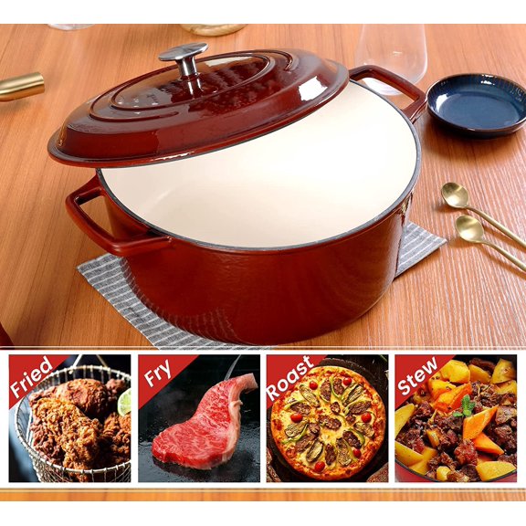 Enameled Cast Iron Dutch Oven with Lid, Enamel Dutch Oven Pot with Handles, Enamel Cast Iron Dutch Oven Cookware Braiser for Soup, Meat, Bread, Baking (6 quart, Wine Red)