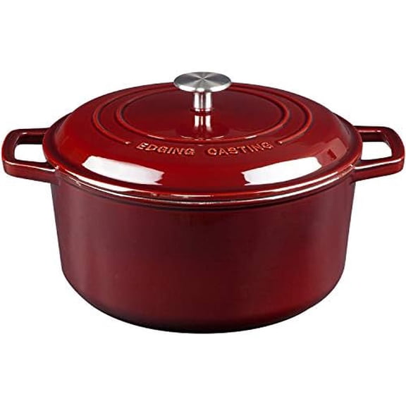 Enameled Cast Iron Dutch Oven Pot With Lid, Dutch Oven for Sourdough Bread Baking Round Pot Dule Handle, 6 Quart, Wine Red