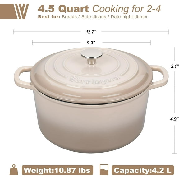 Enameled Cast Iron Dutch Oven Pot with Lid, 4.5 Quart, Latte, for Sourdough Bread Baking