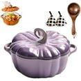 thumbnail image 1 of Enameled Cast Iron Dutch Oven, Pumpkin Pot with Lid, 4-Quart Cookware Set, Serves 3-5, Heavy-Duty Cookware for Braising, Stews, Roasting, Halloween and Thanksgiving Decor Gift (Purple-A,9.84in), 1 of 8