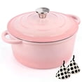 thumbnail image 1 of Enameled Cast Iron Dutch Oven, TAIMASI 5QT Dutch Oven Pot with Lid & Cotton Potholders, Heavy-Duty Cookware for Braising, Stews, Roasting, Bread Baking, All Stovetop Compatible (Pink), 1 of 8