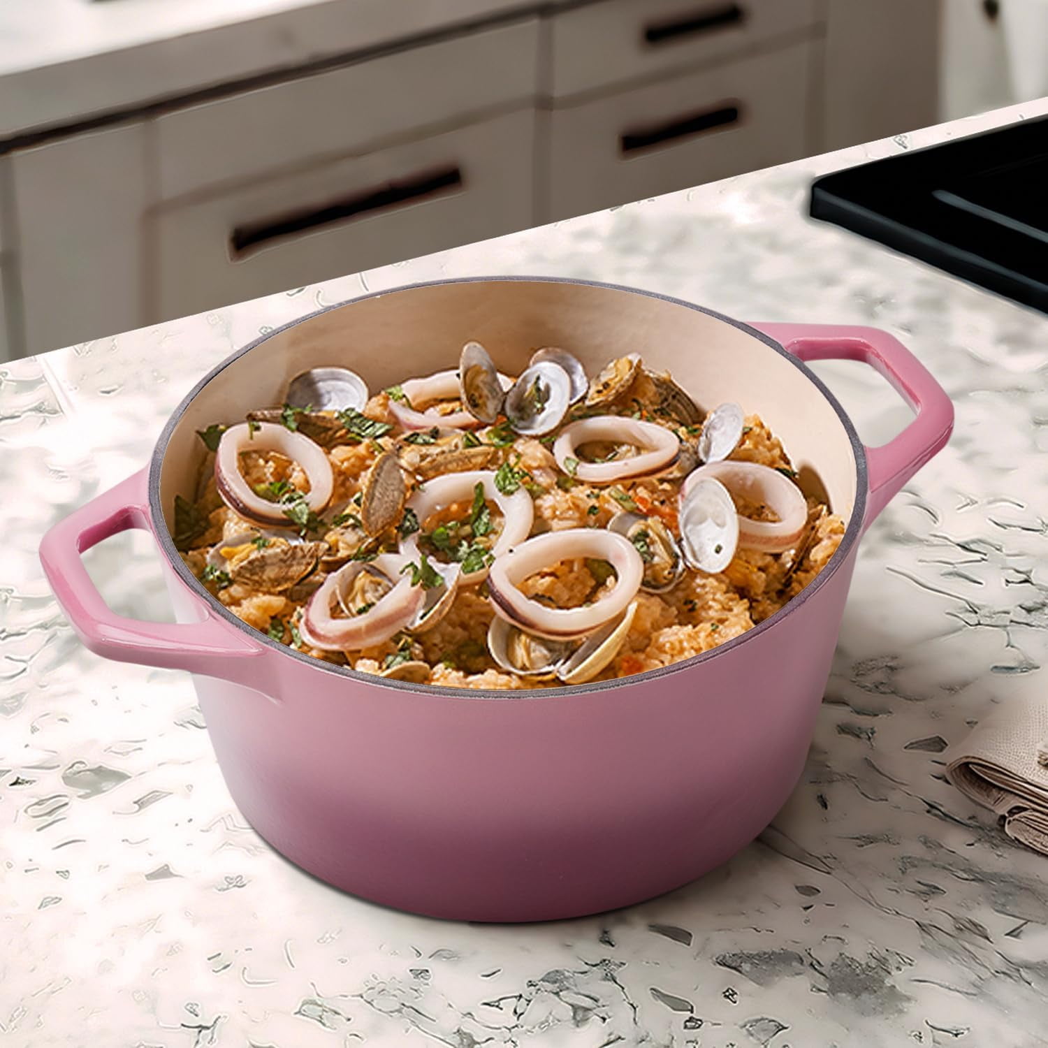Daluvenix 6qt Enameled Cast Iron Dutch Oven PoT with lid for Bread Non Stick Cookware with Dual Handles for Cooking Roasting Blue