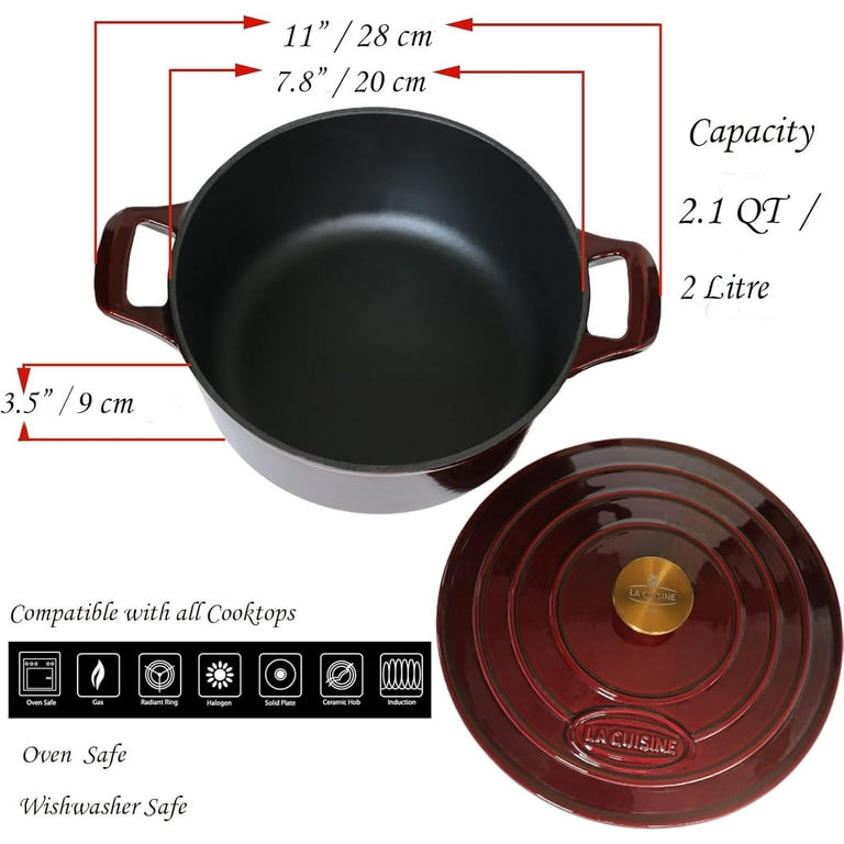 Enameled Cast Iron Dutch Oven with Gold-Plated Handle, Matte Black