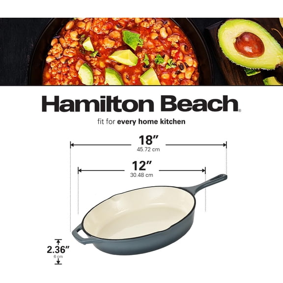 Enameled Cast Iron Fry Pan 12-Inch Slate Cream Enamel Coating Skillet Pan For Stove top and Oven Even Heat Distribution