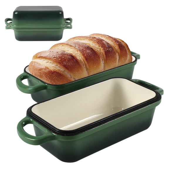 Enameled Cast Iron Green Bread Loaf Pan With Lid For Baking