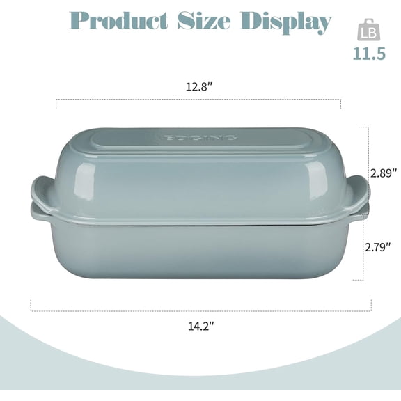 Enameled Cast Iron Loaf Pan with Lid - 5qt Bread Baking Pot for Sourdough & Sandwiches