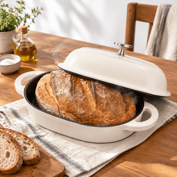 Enameled Cast Iron Oval Bread Oven, 10 x 6.5 Inch, Rustic Dutch Cloche for Sourdough