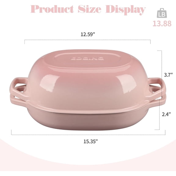 Enameled Cast Iron Oval Dutch Oven Pot with Lid, Dutch Oven for Sourdough Bread Baking, Oval Bread Pan, 7qt, Pink