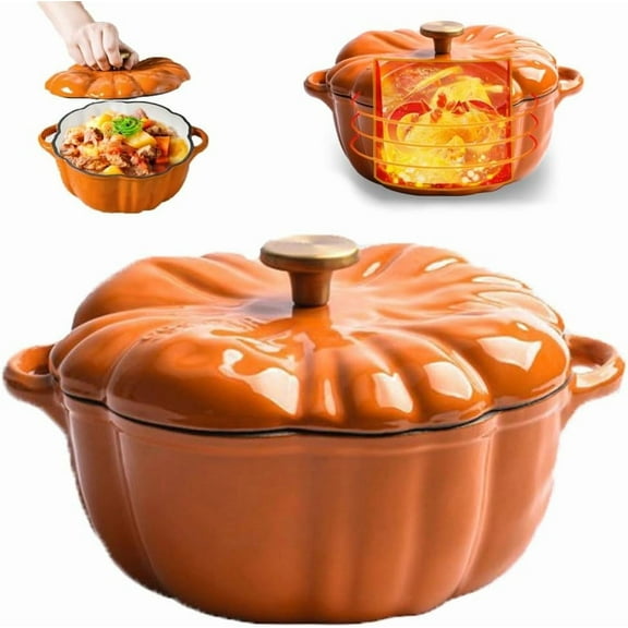 Enameled Cast Iron Pumpkin Dutch Ovens,Covered Dutch Oven Stockpot Baking Dish, Non-Stick Stew Pots, for Fall Thanksgiving Decor, Oven & Stove Safe