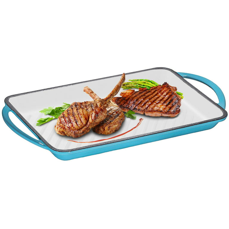 Pre-Seasoned Cast-Iron Rectangular Grill Pan w/Raised Seared Lines, Non-Stick  Pan for Stove Tops, Perfect for Steak, Fish and BBQ, Chip Resistant, Loop  Handles, 9.5 x 13.5 By Bruntmor 