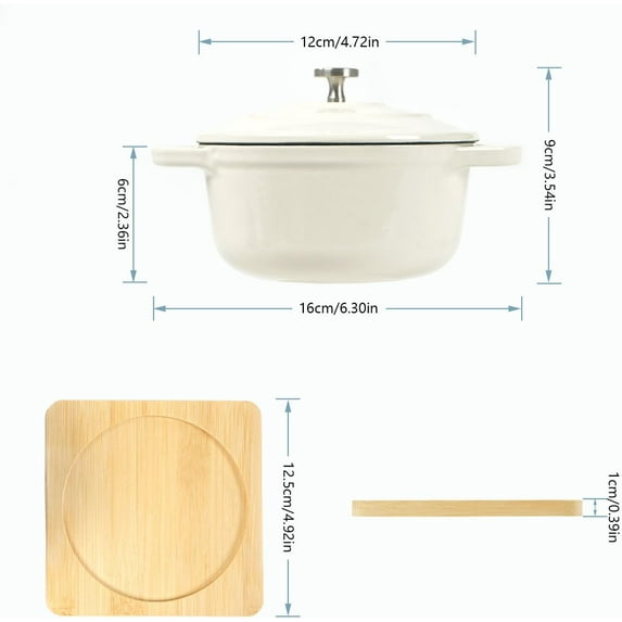 Enameled Cast Iron Round Cocotte Set, 0.5QT with Trays, Oyster White