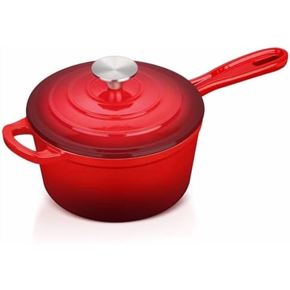 Enameled Cast Iron Sauce Pan, 3 Quart Dutch Oven Saucepan with Lid, Small Sauce Pot for Cooking, Boiling, Healthy & Non Toxic, Induction & Oven Safe, Red