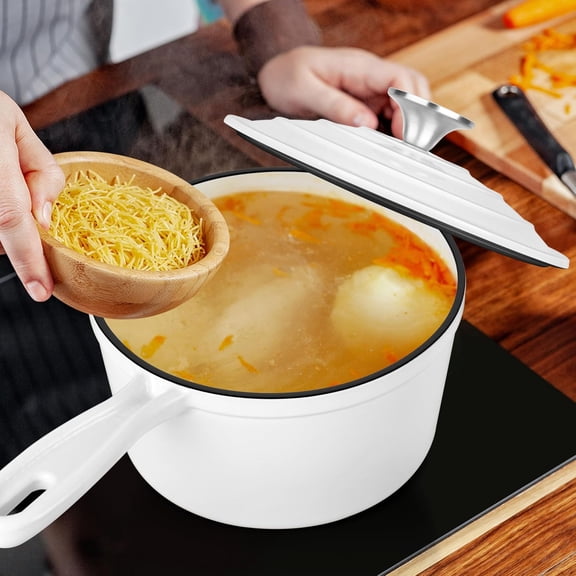 Enameled Cast Iron Sauce Pan with Lid - 2 Quart, White