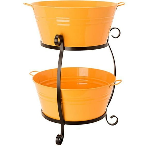 Enameled Galvanized Steel Double Beverage Tub with Iron Stand, Saffron
