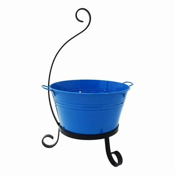 Enameled Galvanized Steel Planter with Iron Stand