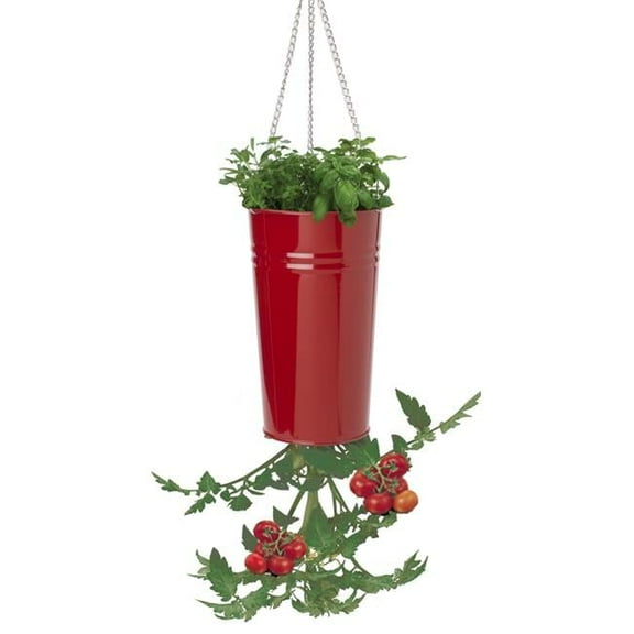 Enameled Galvanized Upsidedown Tomato, Pepper Hanging Planter - Red