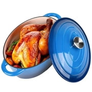 Enameled Oval Dutch Oven Pot , TAIMASI Cast Iron Dutch Oven with Dual Handles and Lid, Non-stick Enamel Coated Cookware for Bread Baking, Cooking, Frying, Oven Safe, Blue