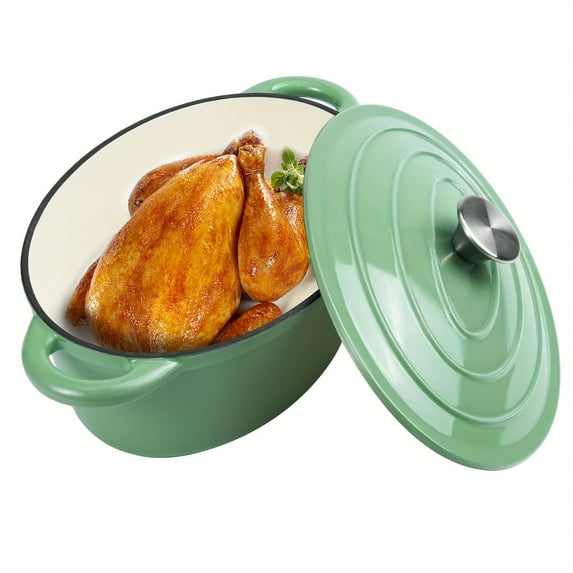 Enameled Oval Dutch Oven Pot with Lid and Dual Handles, Cast Iron Dutch Oven for Cooking, Bread Baking, Non-stick Enamel Coated Cookware