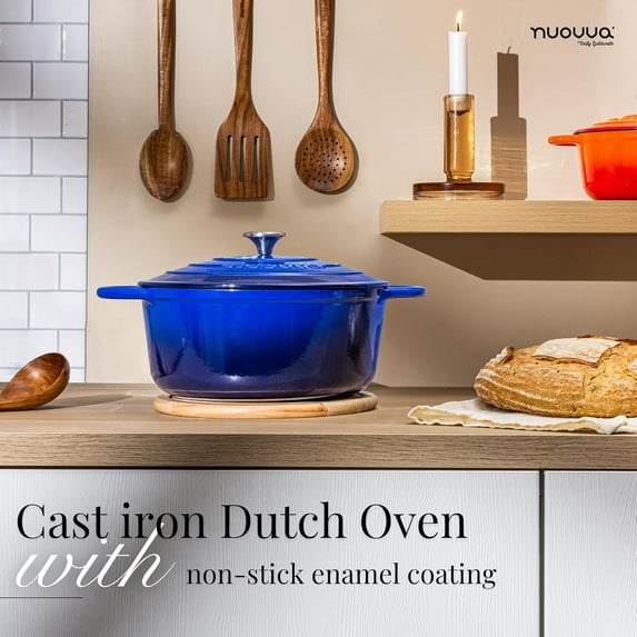 Enamelled Cast Iron Dutch Oven Pot with Lid - 6.4 Quart Non Stick Casserole Pot - Heavy Duty & Oven Safe to 500° F for Bread Baking, Braising, Stews, Roasting - 28cm Dark Blue