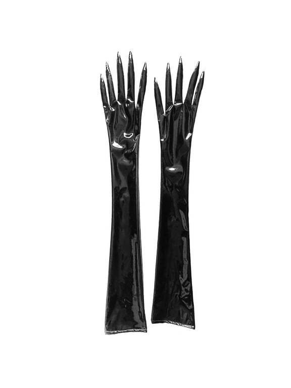 Enamelled Leather Long Gloves for Women Witch Costume Gloves for Halloween Party Outfit Tight Gloves for Poles Dancing Use