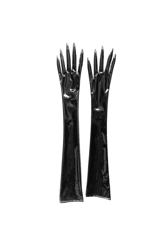 Enamelled Leather Long Gloves for Women Witch Costume Gloves for Halloween Party Outfit Tight Gloves for Poles Dancing Use