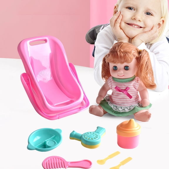 Enamelled Mini Simulation Cradle Doll Carrying Basket Tableware Bath Action Figure Set