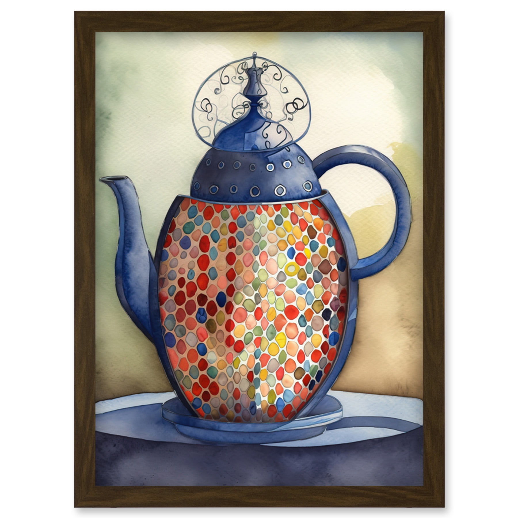 Enamelled Teapot Colourful Tea Kettle Folk Art Watercolour Painting enamelled-teapot-colourful-tea-kettle-folk-art-watercolour-painting