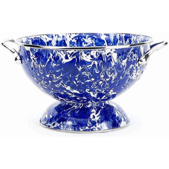Enamelware Colander, Cobalt Swirl
