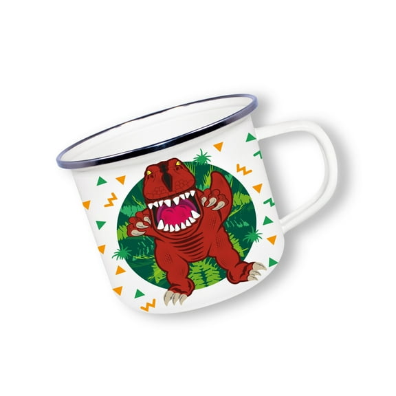 Enamelware Cute Collection - T-Rex 12.5oz Reusable Dinosaur Mug for Hot & Cold Drinks by Deluxebase