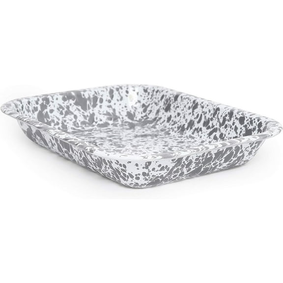 Enamelware Small Open Roaster, 11.5 x 9.25 inches, Grey/White Splatter (Single)
