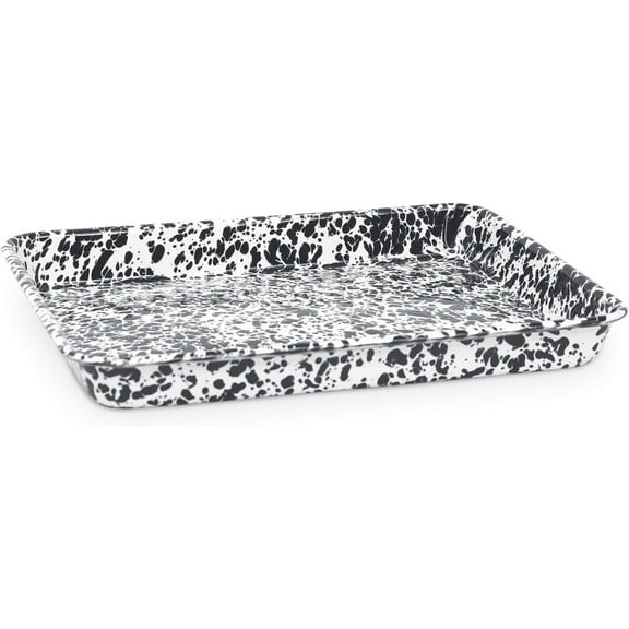 Enamelware Small Rectangular Tray, 11.25 x 9 inches, Black/White Splatter (Single)