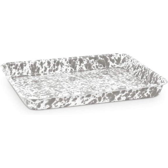 Enamelware Small Rectangular Tray, 11.25 x 9 inches, Grey/White Splatter (Single)