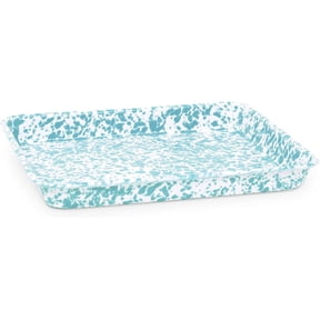 Enamelware Small Rectangular Tray, 11.25 x 9 inches, Turquoise/White Splatter (Single)