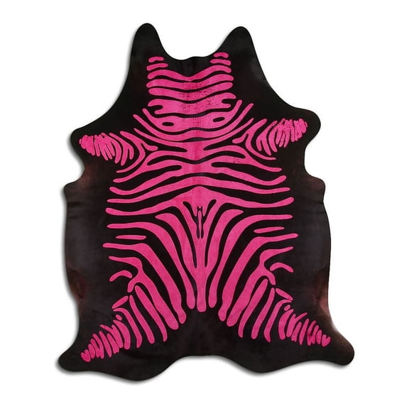 Enamored cowhide rugs for sale DISTRESSED ZEBRA PINK ON BLACK rug