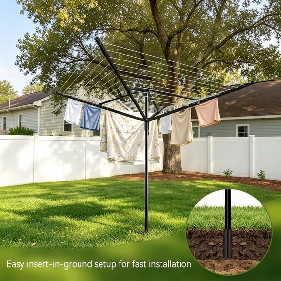 Enayplon 4-Arm Umbrella Clothes Drying Rack, 164 FT Rotary Outdoor Clothesline, Height Adjustable Foldable Laundry Dryer with Ground Spike & Waterproof Protective Cover for Backyard Patio Garden