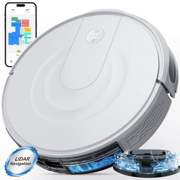 Enboya Robot Vacuum and Mop Combo,Lidar Navigation with Mapping,White,Super Slim and 9000Pa Suction