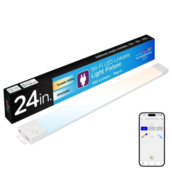 Enbrighten 24in Wi-Fi Linkable LED Under Cabinet Light Fixture, Dimmable and CCT Adjustable