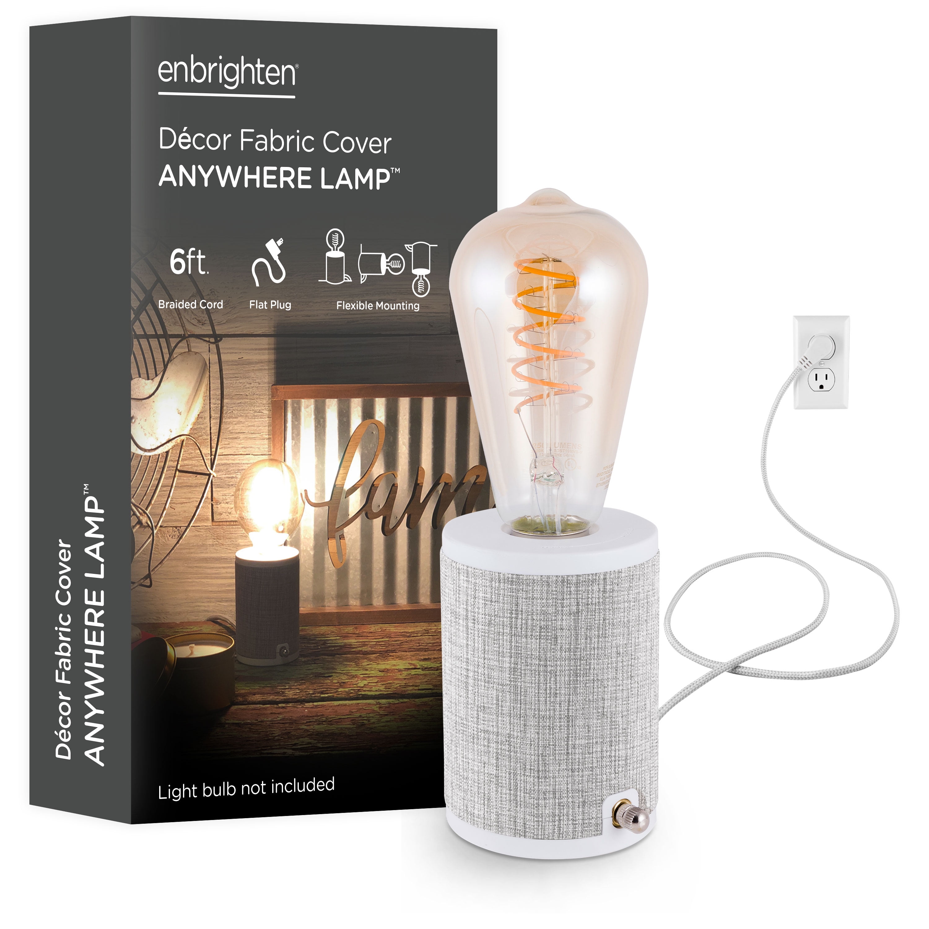 Enbrighten Anywhere Lamp, Gray, Fabric  – 46177