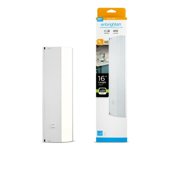 Enbrighten Basics 16in Direct Wire Under Cabinet Light Fixture, Warm White Light, 120V, 71344