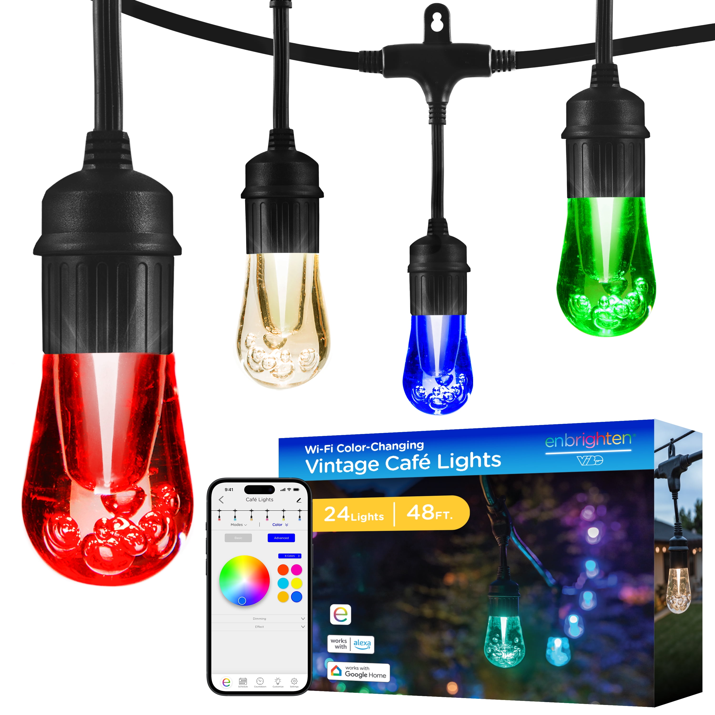 Enbrighten LED Wi-Fi Smart Vintage Caf Lights, 48ft.