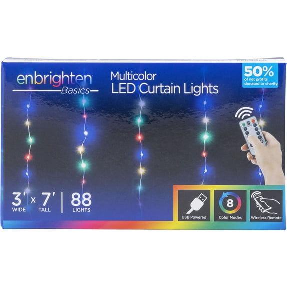 Enbrighten Multi-Color LED Curtain Fairy String Lights, 54299