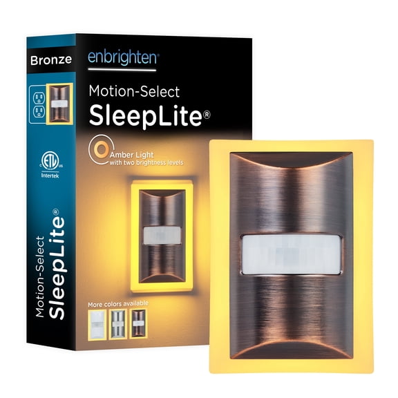 Enbrighten SleepLite Night Light, Motion Select, Motion-Boost, Amber LED, Coverlite, Backlit, Bronze