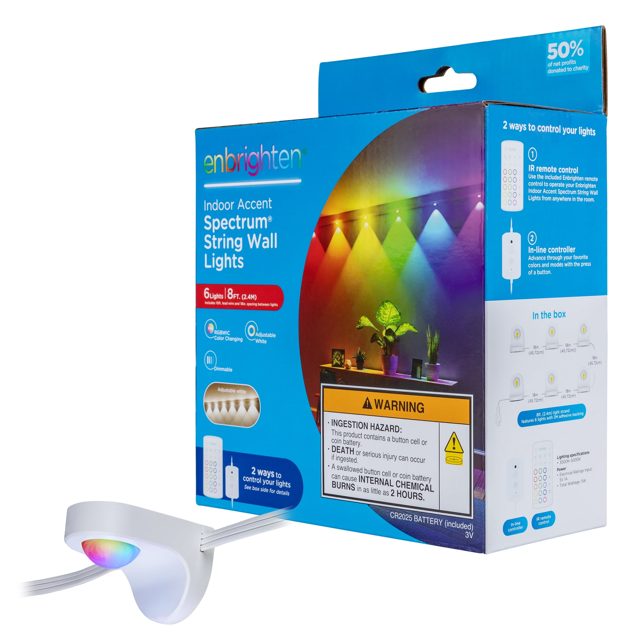 Enbrighten Spectrum Indoor LED Color-Changing Accent Lights, 6 lights, 8ft, White