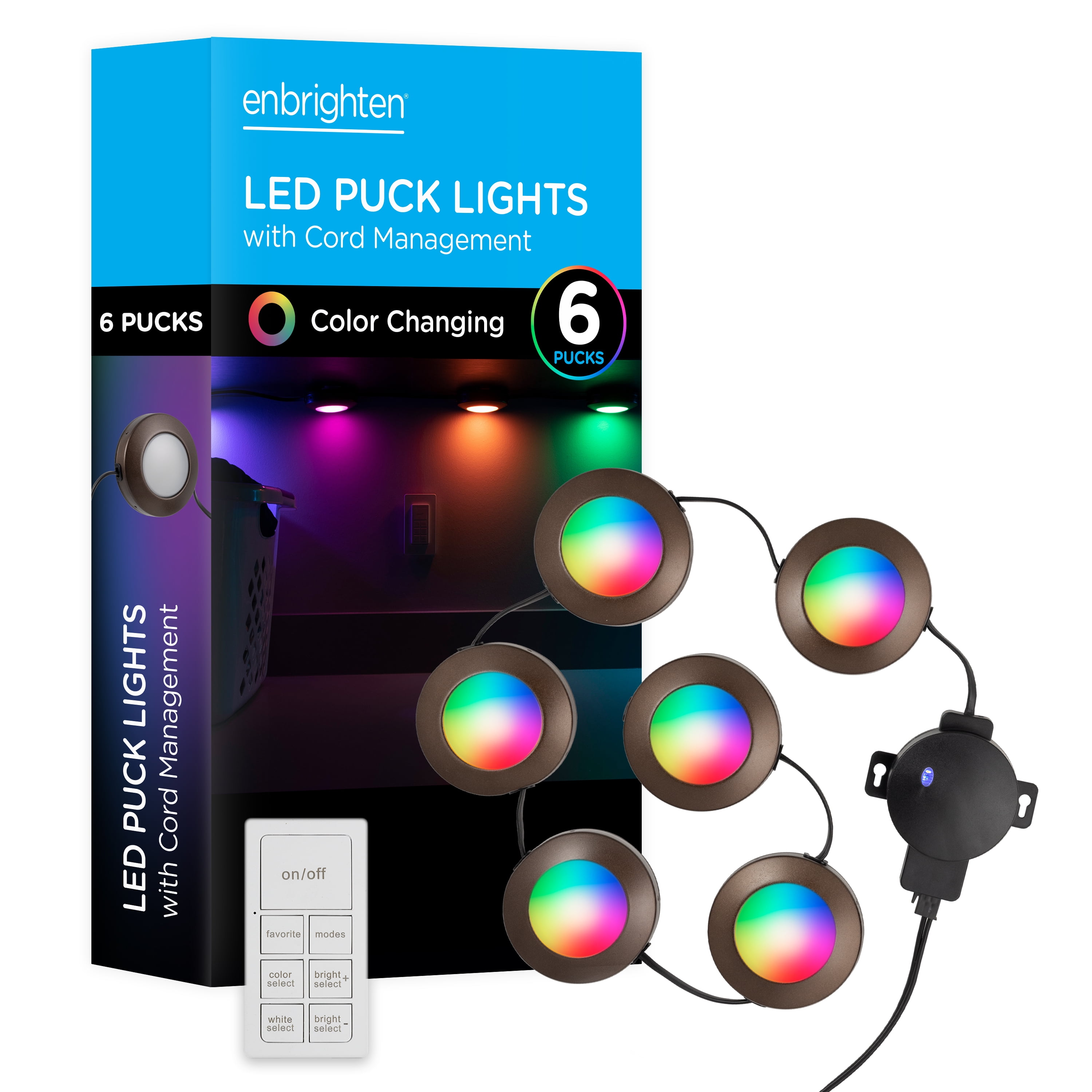 6-Pack Brushed Black LED Puck Lights with Remote Control