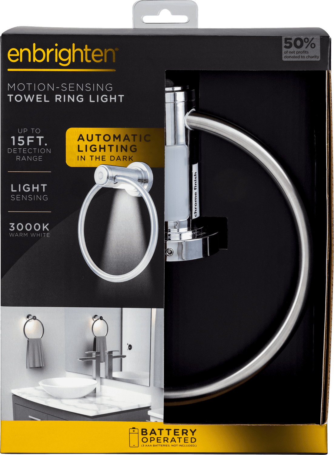 Enbrighten Towel Ring with Battery Operated LED Light Motion