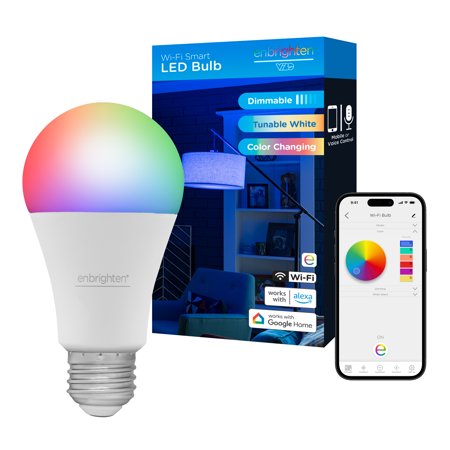 Enbrighten Wi-Fi LED Smart Light Bulb, 60W, RGBCW, 51337